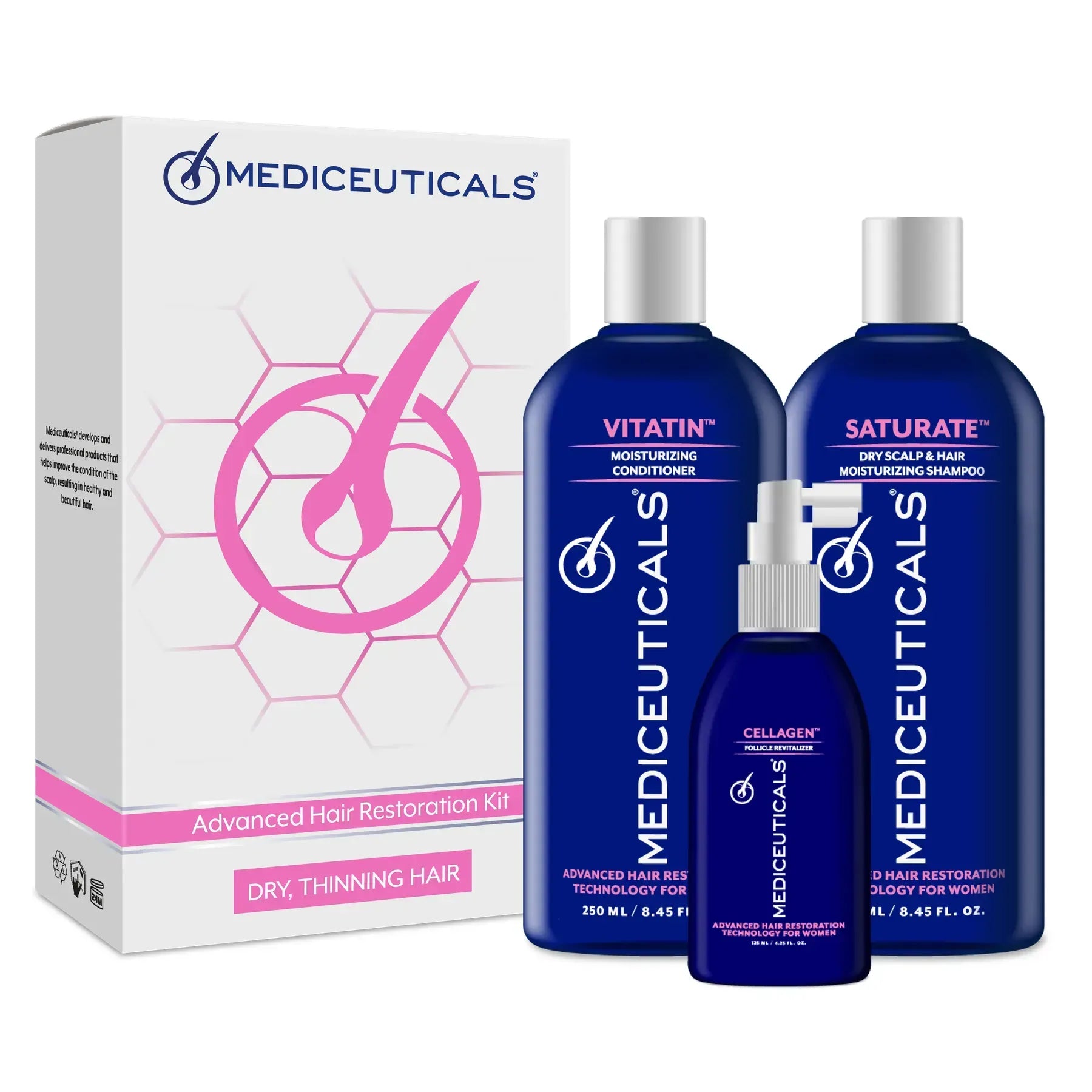 Mediceuticals Hair Growth Stimulating Kit For Dry Scalp (Hydraclenz 250ml, Therapeutic 250ml, Numinox 125ml)