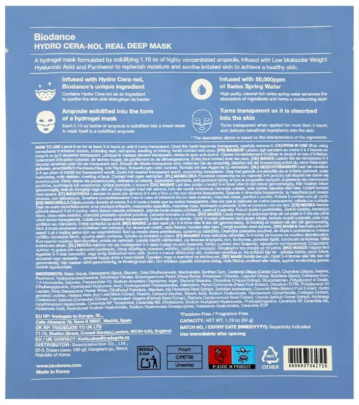 Biodance Hydro Cera-Nol Real Deep Mask