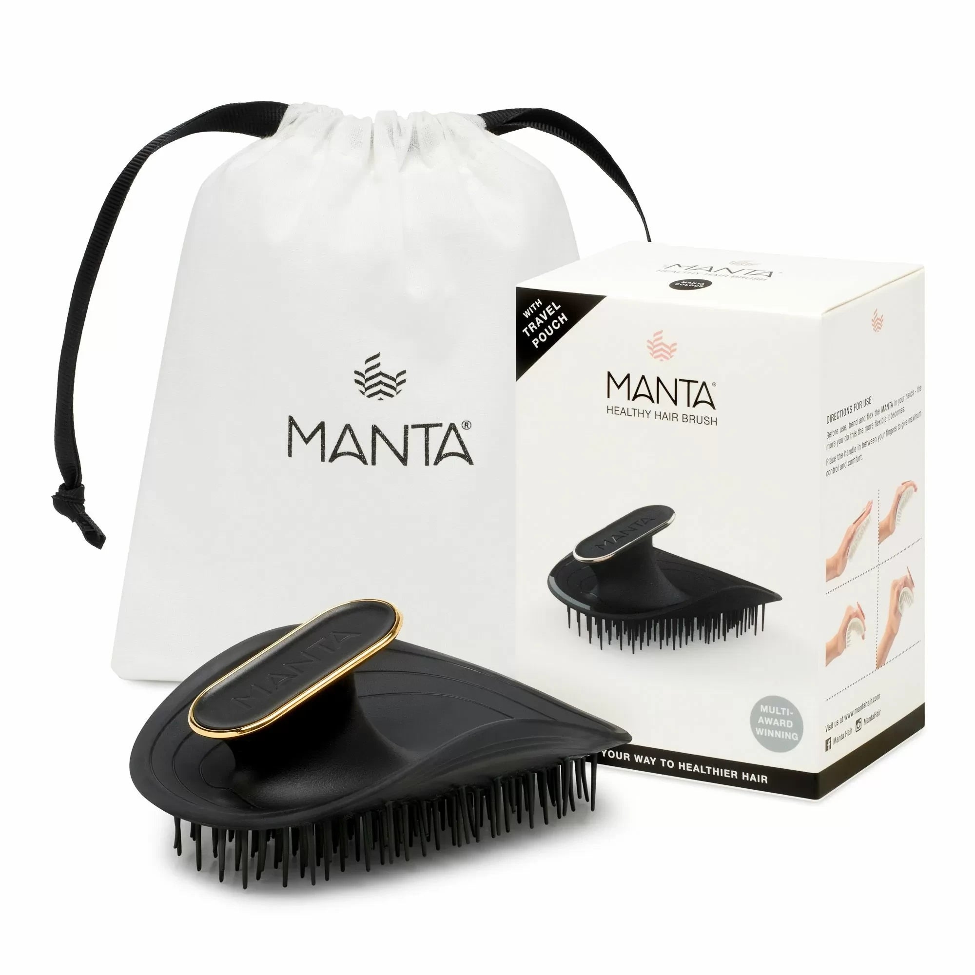 Manta Healthy Hair Brush - Black/Gold