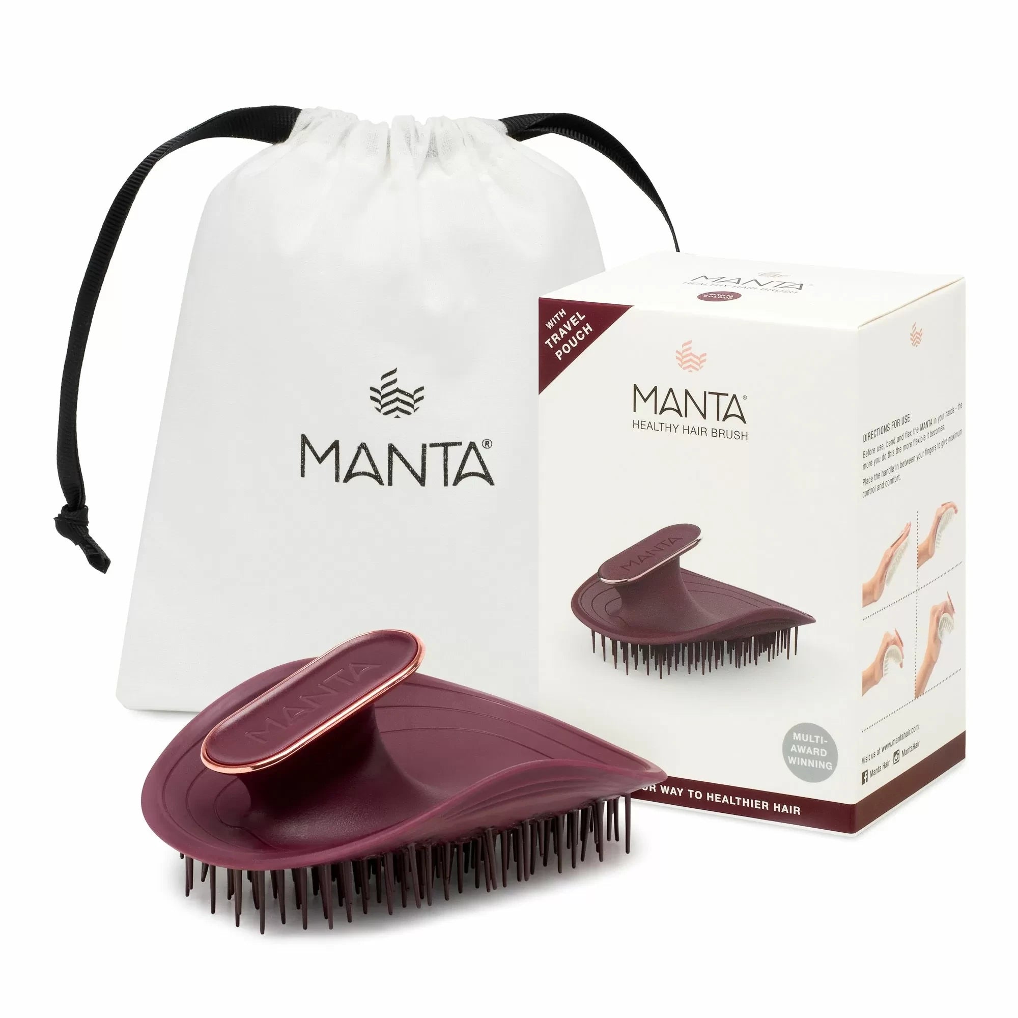 Manta Healthy Hair Brush - Burgundy/Rose Gold